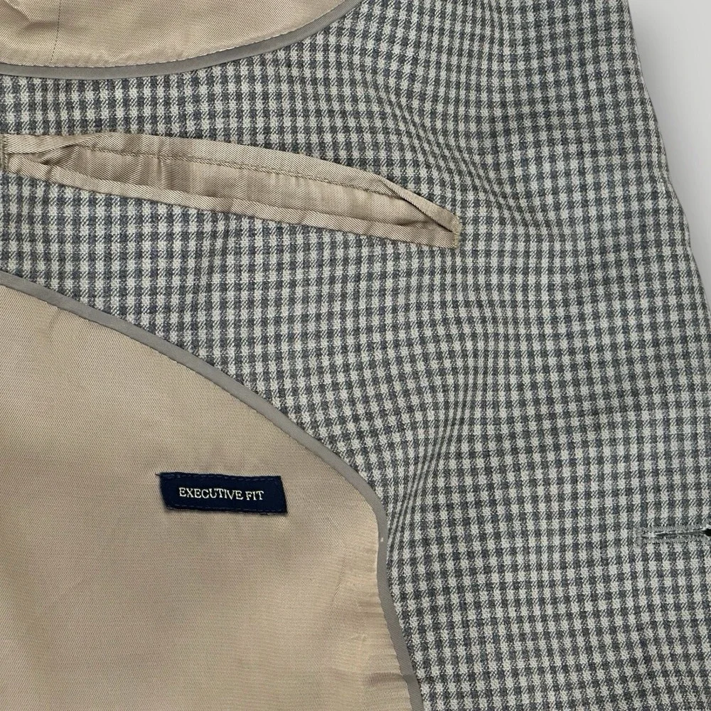 Joseph & Feiss Gold‎ Blazer Mens 44 SHORT Gray Check Single Breasted Wool Blend
